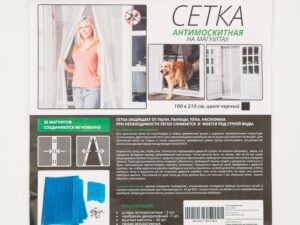 Москитная сетка (штора) на магнитах, 100х210 мм, полимер, черная